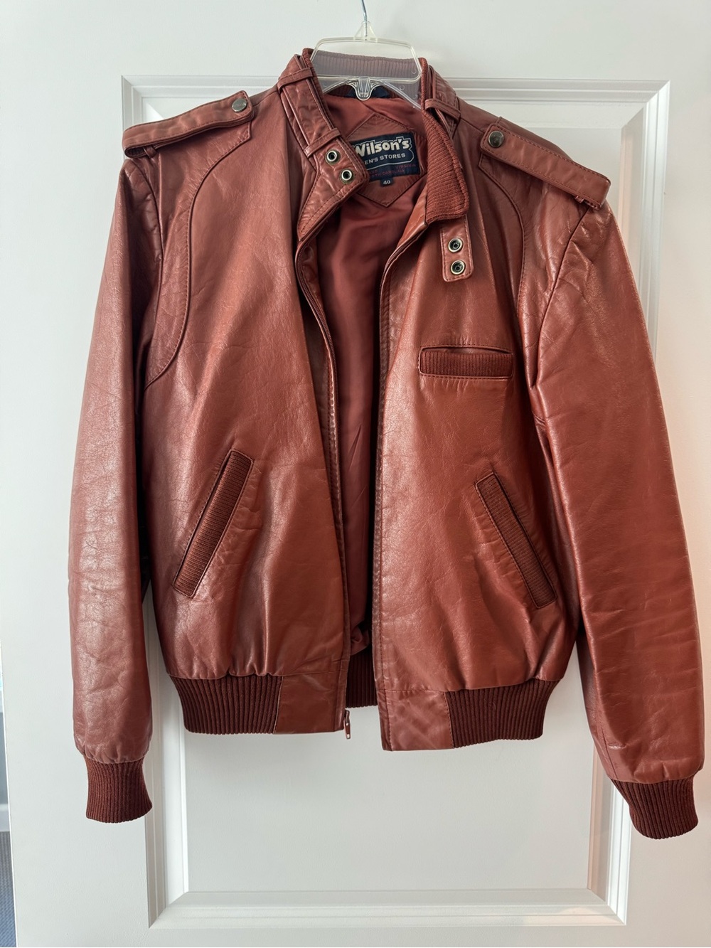 Vtg 80s Wilsons Leather Bomber Jacket Members Only Style Oxblood Brown 40 M
